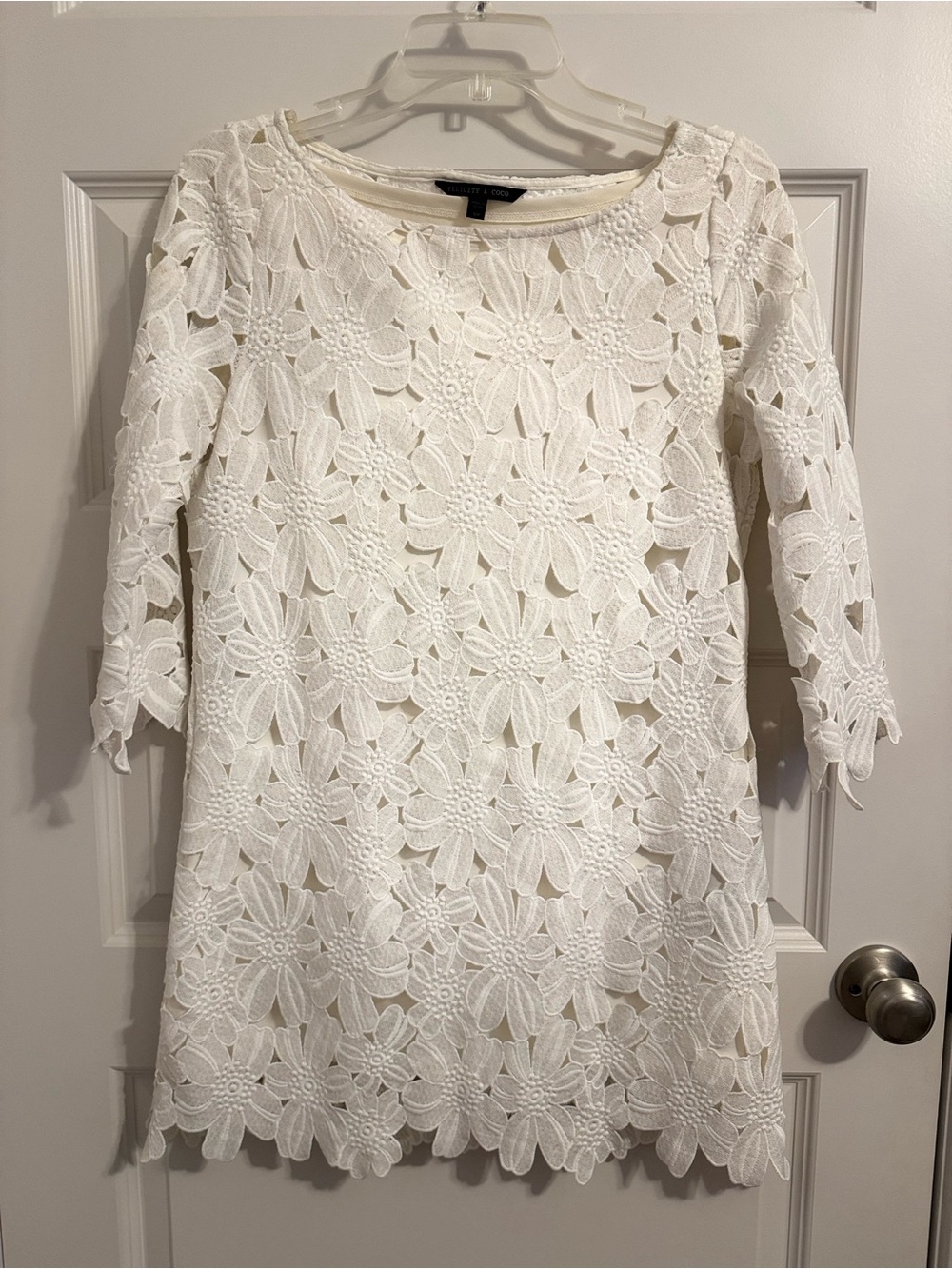 White Floral Lace Shift Dress - Women